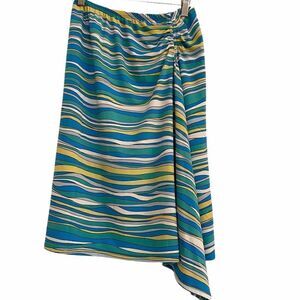 BCBGMaxazria Aqua Blue Yellow Green Stripe Skirt